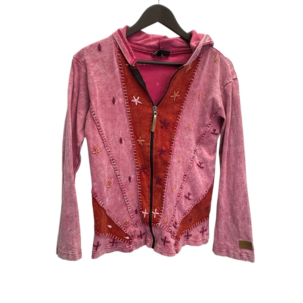 Kyber Pink Full Zip Long Sleeve Embroidered Hoodie Size S